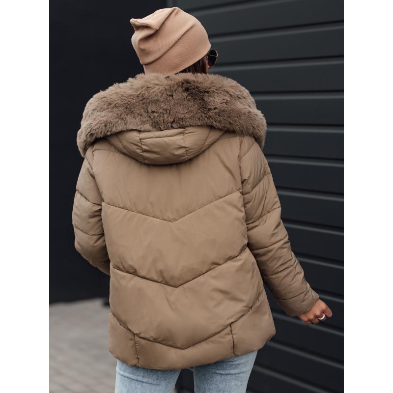 Női télikabát FIXMIX steppelt kapucnival bézs színű