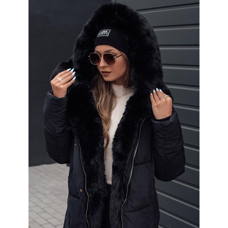 Dámska zimná bunda MORISIO dlhá prešívaná s kapucňou čierna