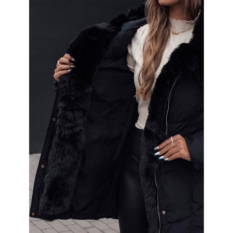 Dámska zimná bunda MORISIO dlhá prešívaná s kapucňou čierna