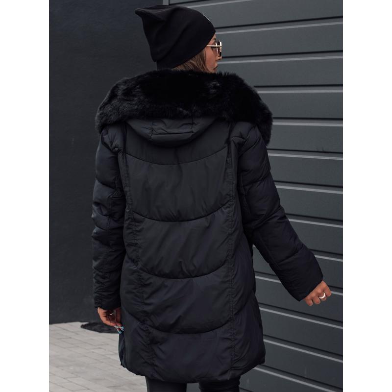 Dámska zimná bunda MORISIO dlhá prešívaná s kapucňou čierna