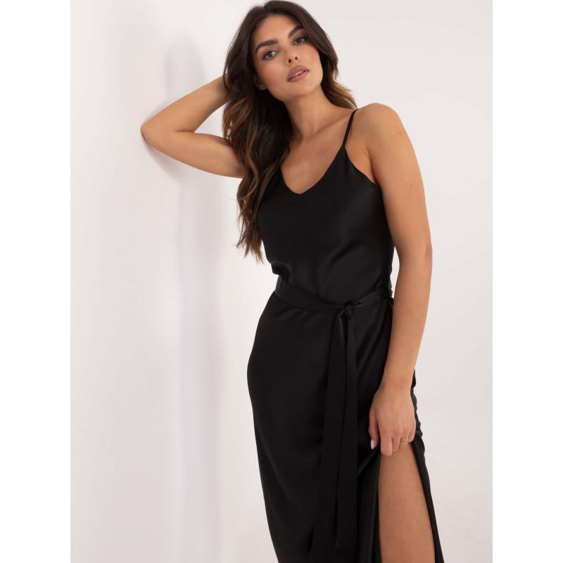 Fekete estélyi midi ruha övvel