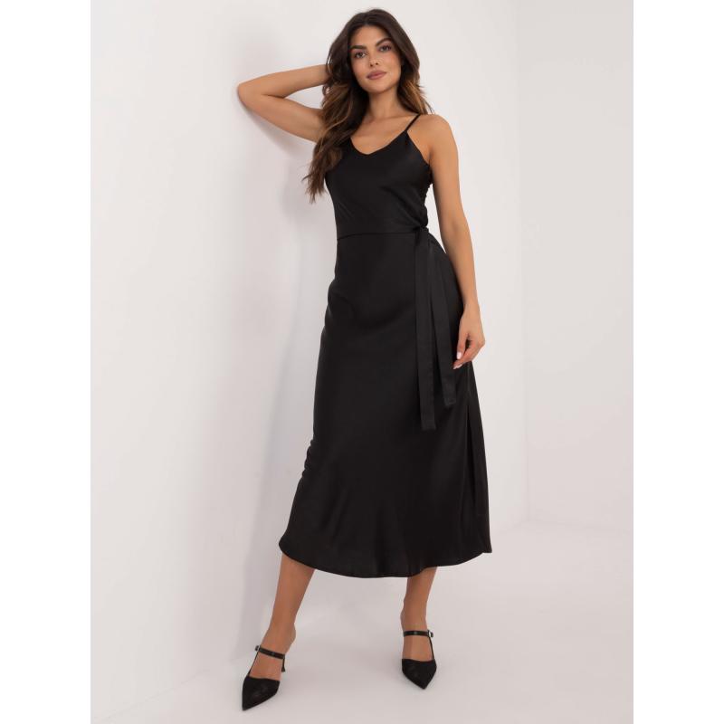 Fekete estélyi midi ruha övvel