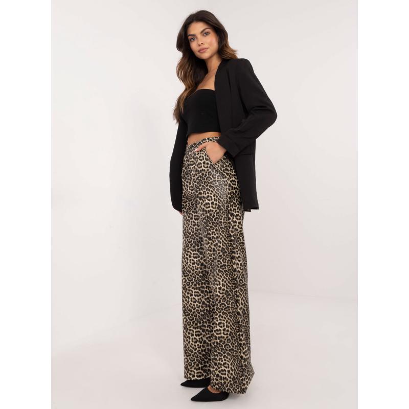 Béžovo-černé vzorované kožené kalhoty v barvě ecru