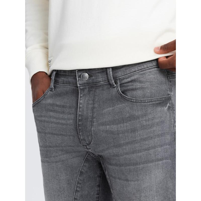 Pánské džínové kalhoty TAPER FIT s prošíváním a ohrnutými nohavicemi - šedé