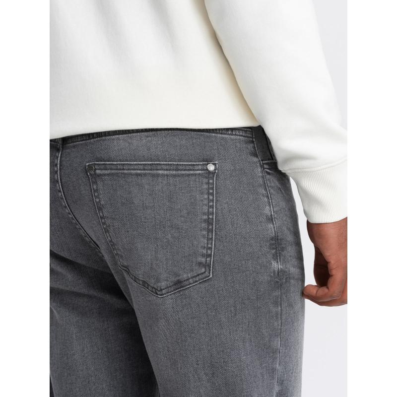 Pánské džínové kalhoty TAPER FIT s prošíváním a ohrnutými nohavicemi - šedé