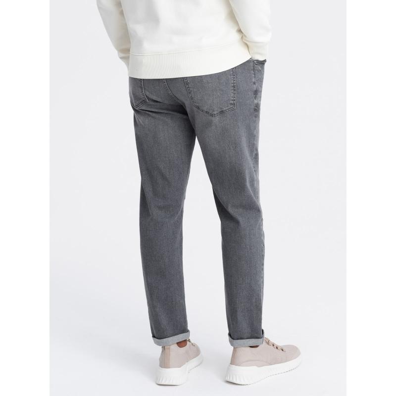Pánské džínové kalhoty TAPER FIT s prošíváním a ohrnutými nohavicemi - šedé