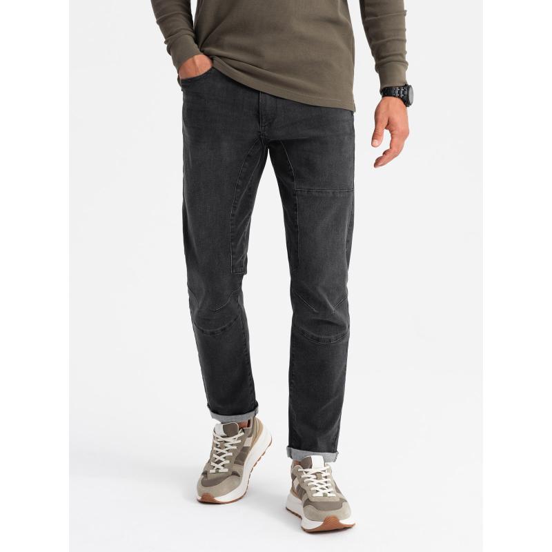 Pánské džínové kalhoty TAPER FIT s prošíváním a ohrnutými nohavicemi - černé