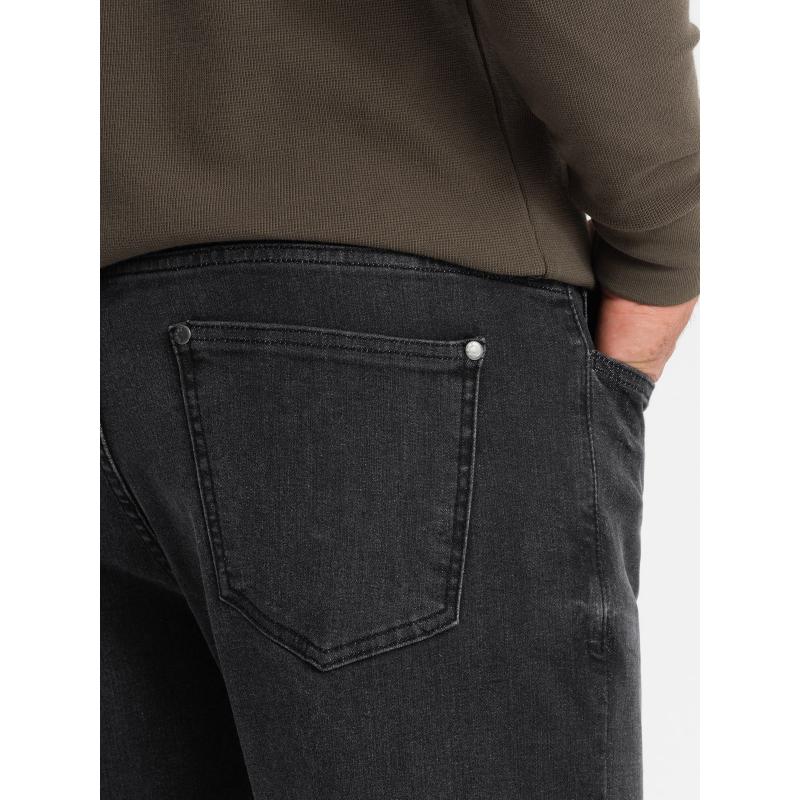 Pánské džínové kalhoty TAPER FIT s prošíváním a ohrnutými nohavicemi - černé