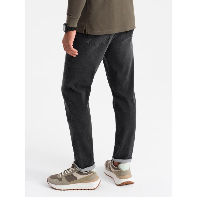 Pánské džínové kalhoty TAPER FIT s prošíváním a ohrnutými nohavicemi - černé