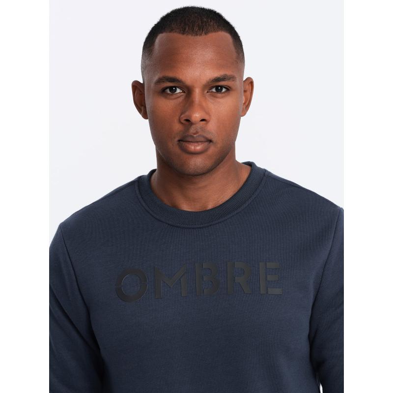 Klasszikus férfi kapucnis pulóver felirattal - tengerészkék