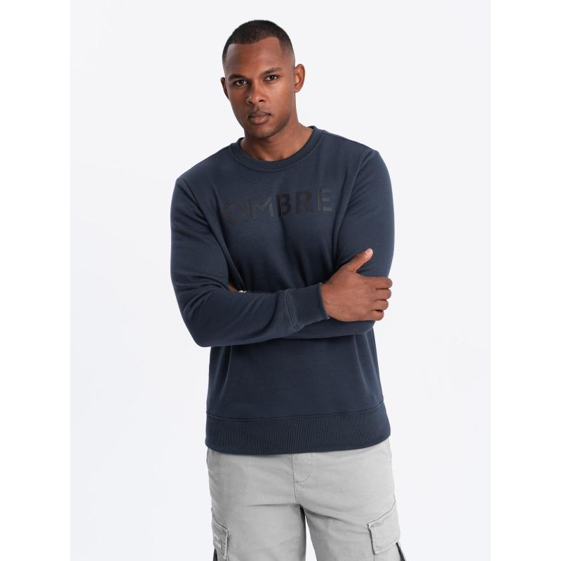 Klasszikus férfi kapucnis pulóver felirattal - tengerészkék