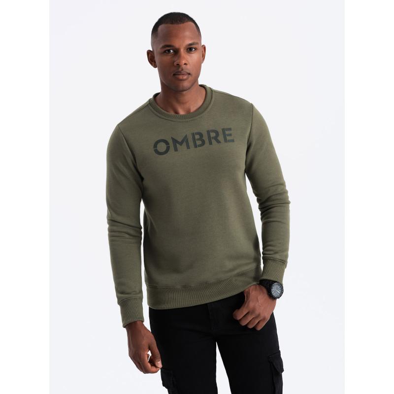 Klasická pánská mikina s nápisem - tmavě olivová