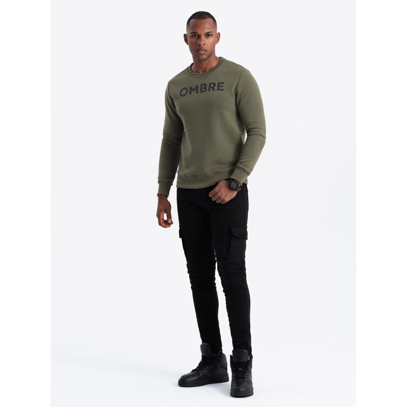 Klasická pánská mikina s nápisem - tmavě olivová