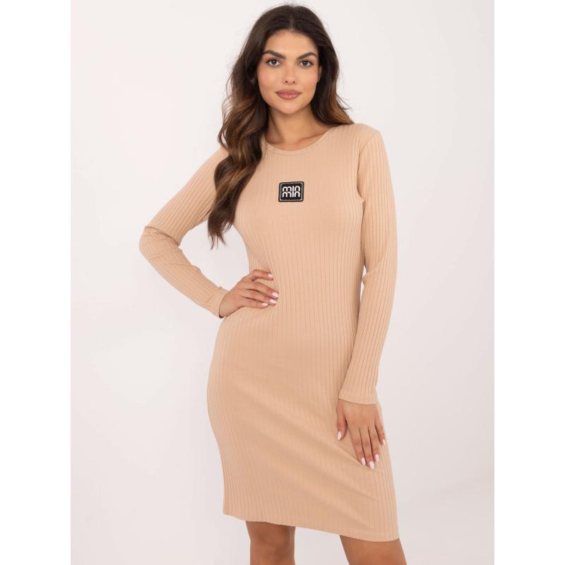 Camel színű, széles csíkos bodycon ruha