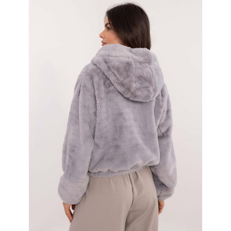 Šedá dámska bunda s umelou kožušinou so zapínaním na zips