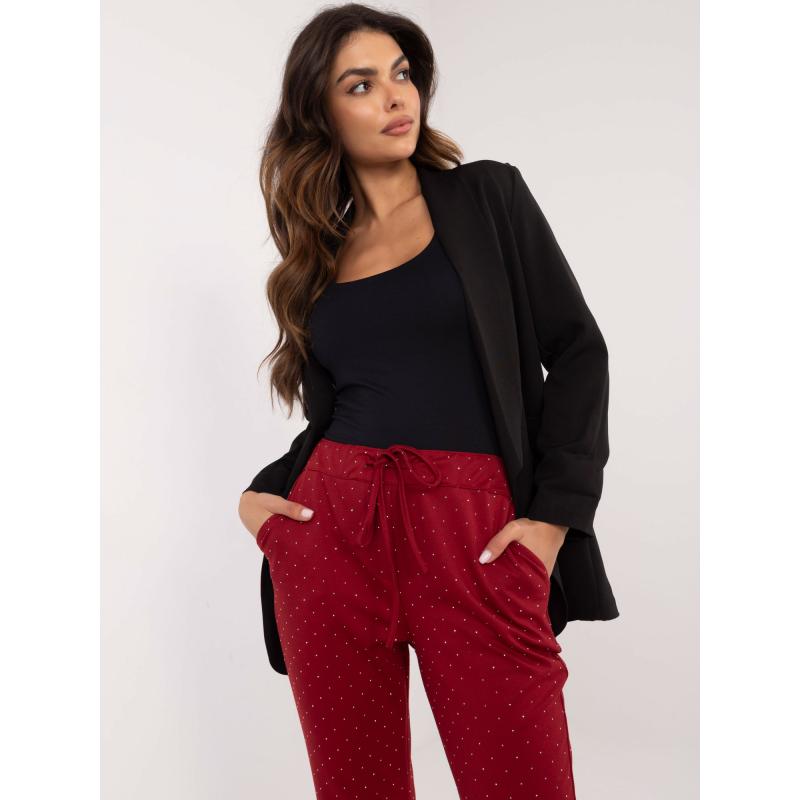 Bordó elegantní kalhoty s kamínky