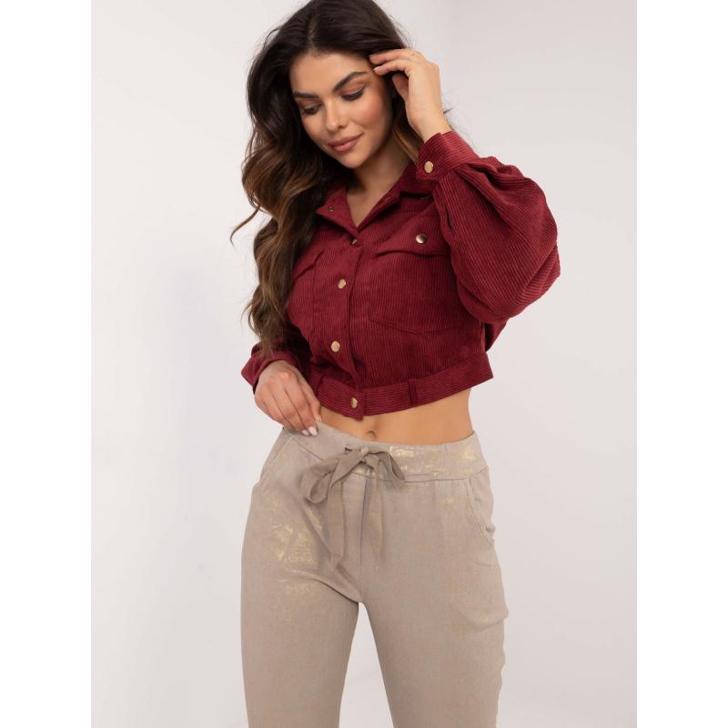 Béžové kalhoty z lesklé látky s kapsami