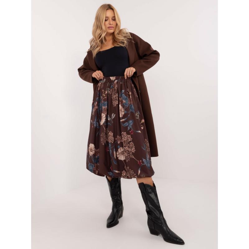 Hnědá midi květovaná sukně bomber