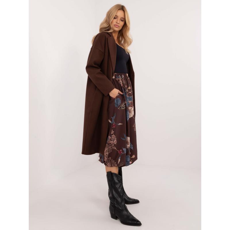 Hnědá midi květovaná sukně bomber