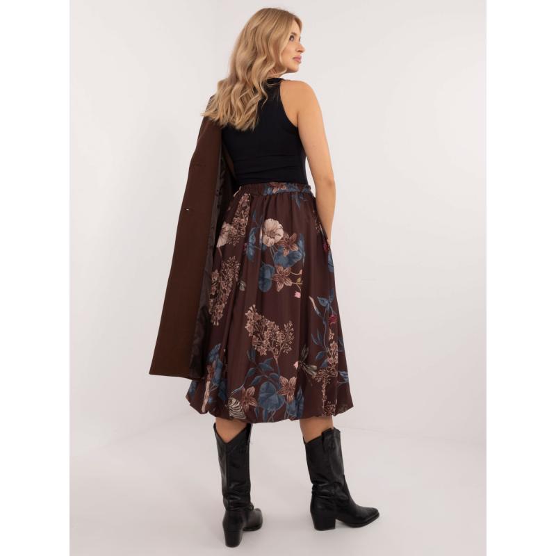Hnědá midi květovaná sukně bomber
