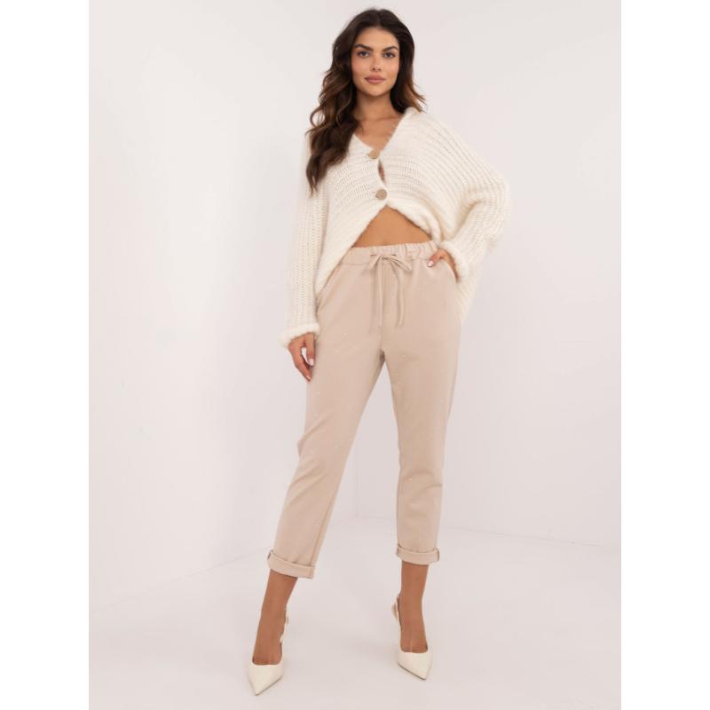 Béžové rovné kalhoty s kamínky
