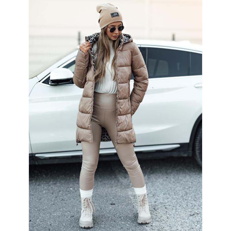 Dámská zimní bunda PURRBREEZ dlouhá prošívaná oboustranná s kapucí velbloudí barva