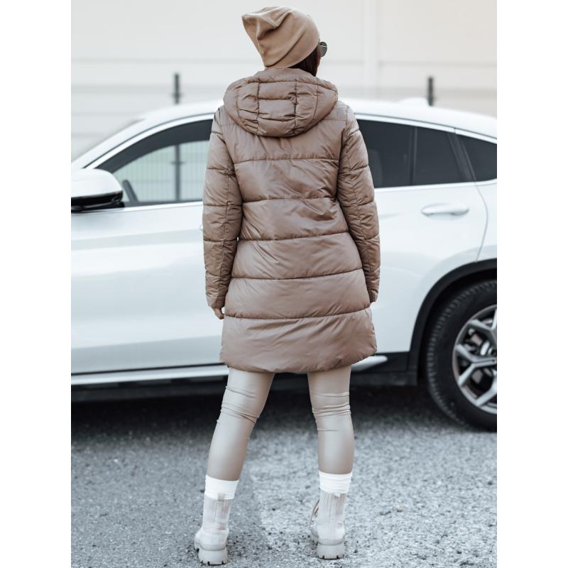 Dámská zimní bunda PURRBREEZ dlouhá prošívaná oboustranná s kapucí velbloudí barva