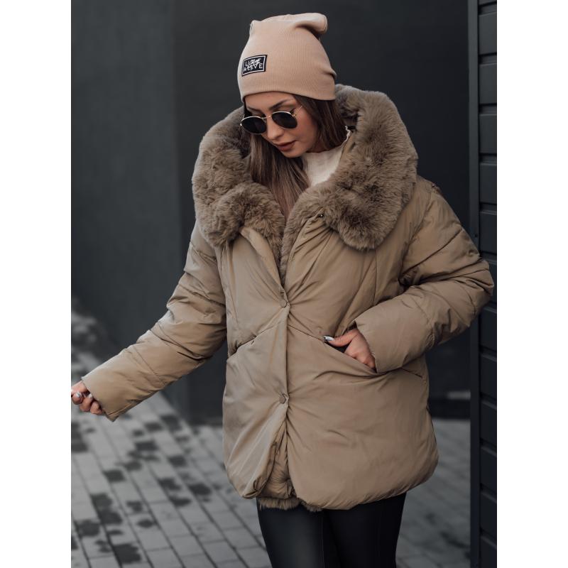 LUNAVI női télikabát steppelt szőrmével világos bézs színben