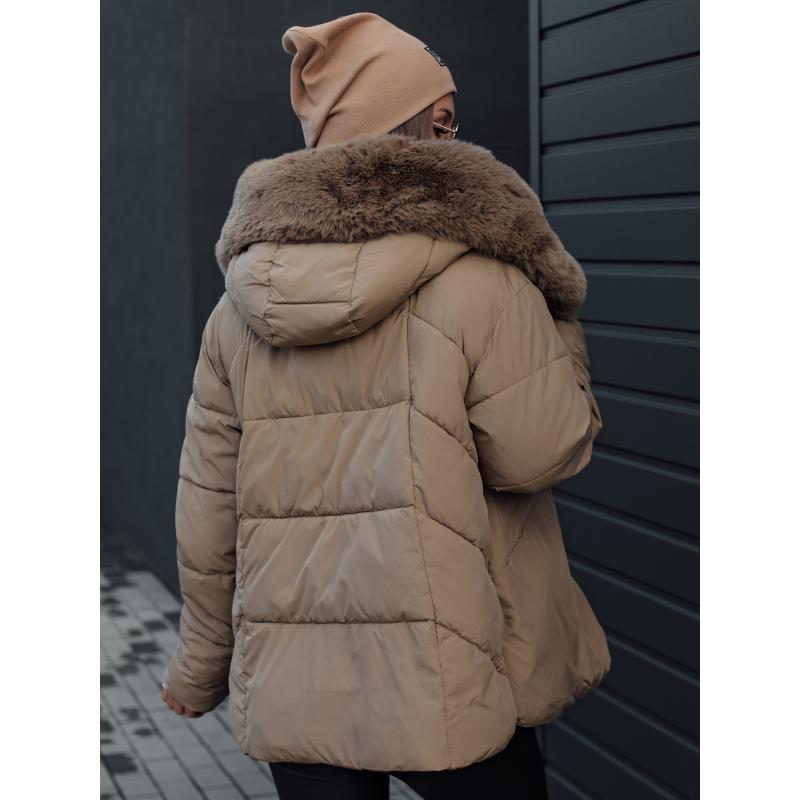 LUNAVI női télikabát steppelt szőrmével világos bézs színben