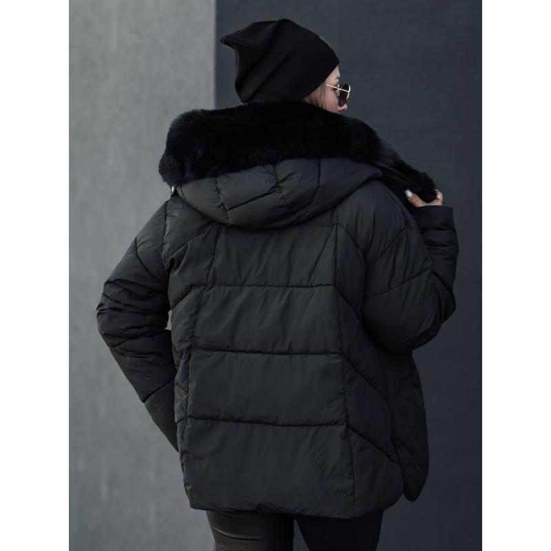 LUNAVI női télikabát steppelt szőrmével fekete