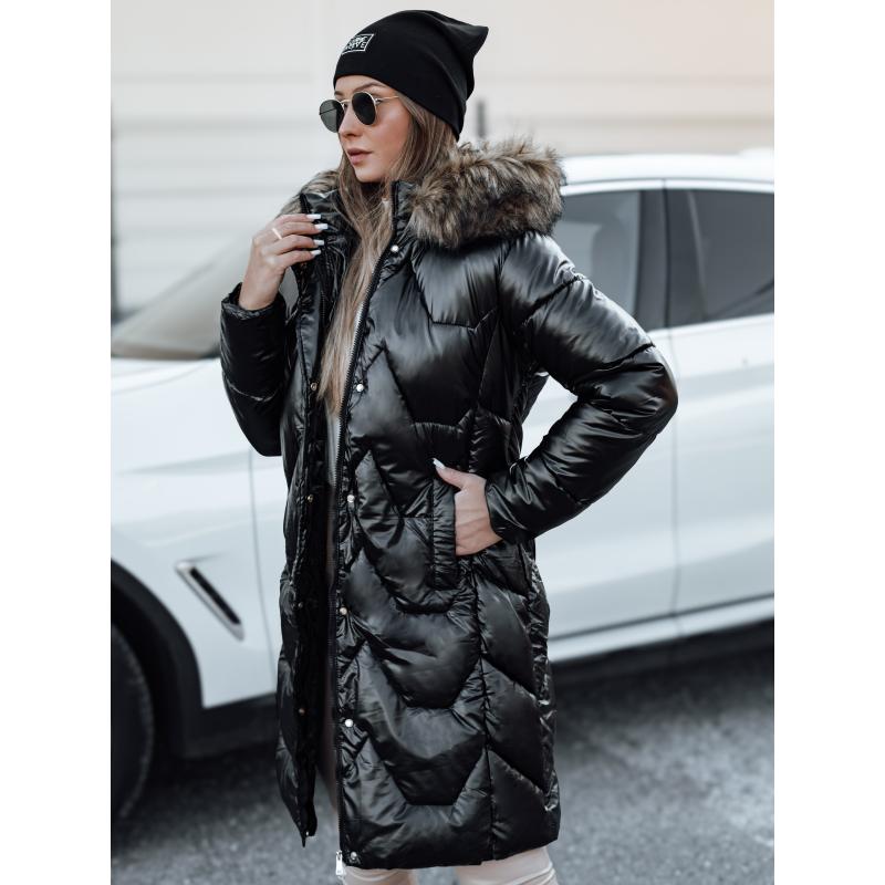 Dámská zimní bunda ELECIO dlouhá prošívaná s kapucí černá