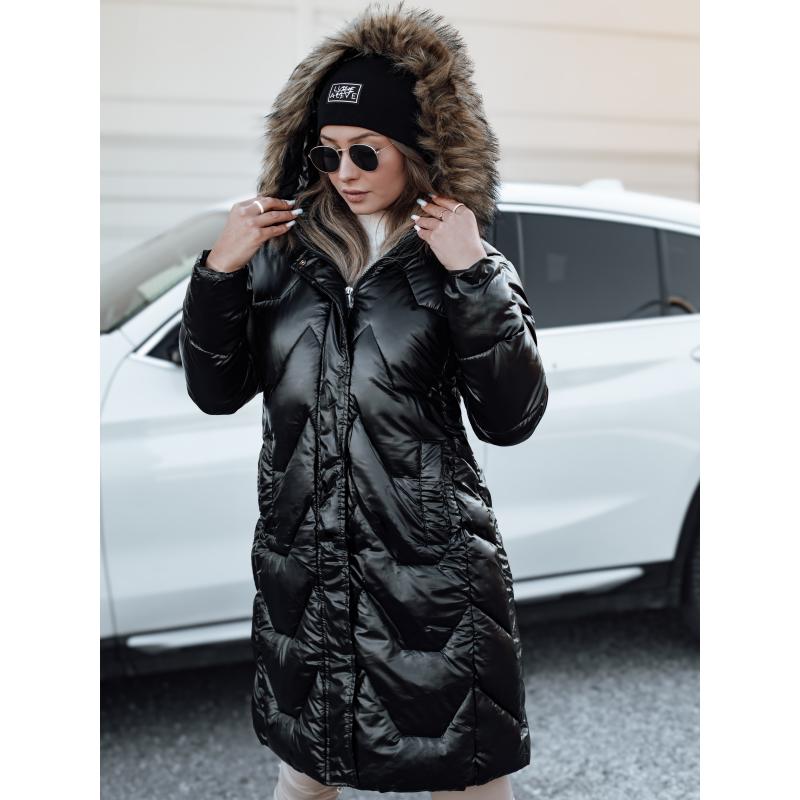 Dámská zimní bunda ELECIO dlouhá prošívaná s kapucí černá