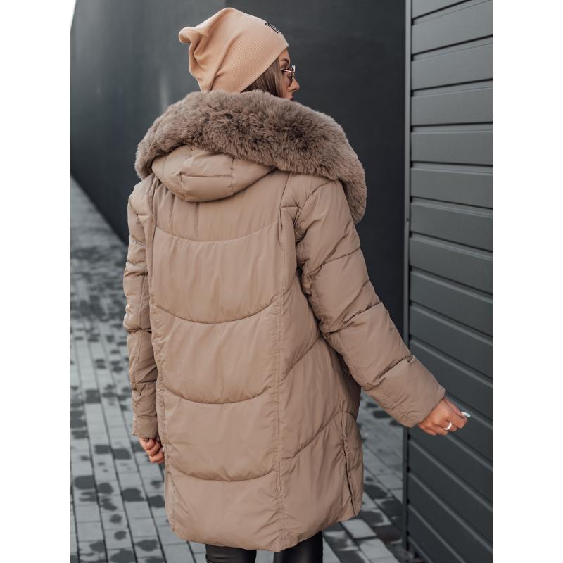 Dámska zimná bunda MORISIO dlhá prešívaná s kapucňou tmavobéžová