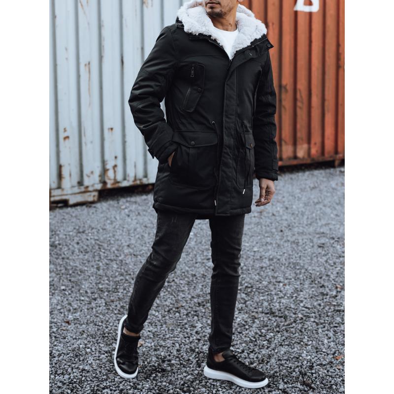 Pánská zimní bunda parka s kapucí černá