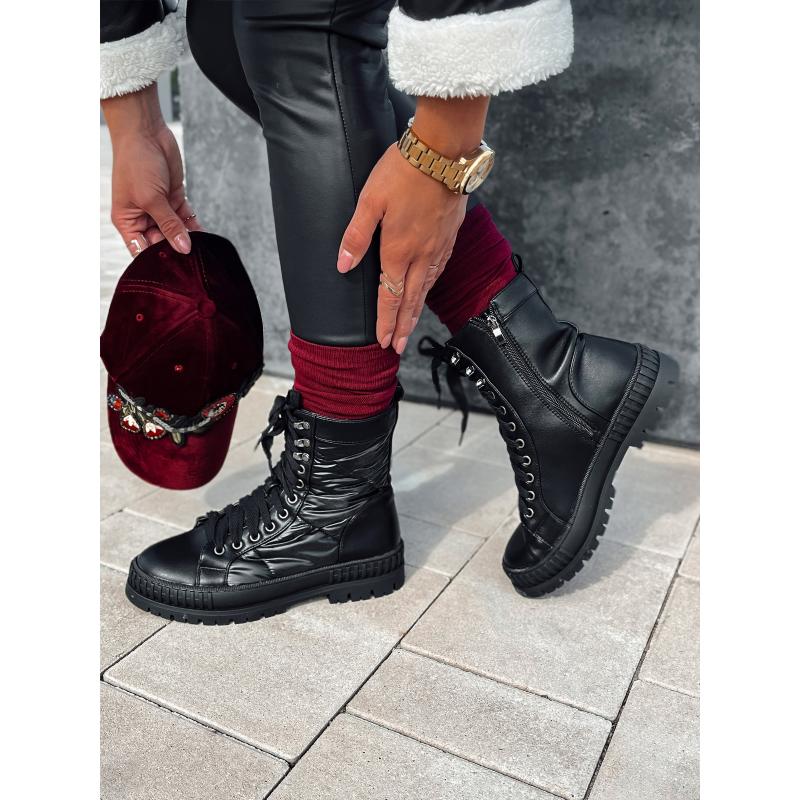 Dámské šněrovací kozačky CITYSTRY s hrubou podrážkou černé