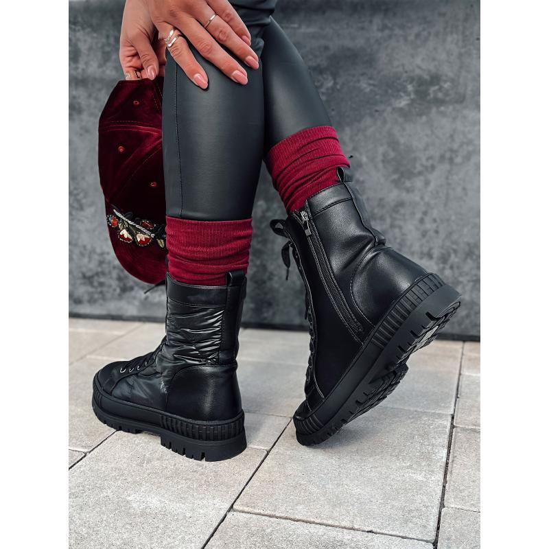 Dámské šněrovací kozačky CITYSTRY s hrubou podrážkou černé