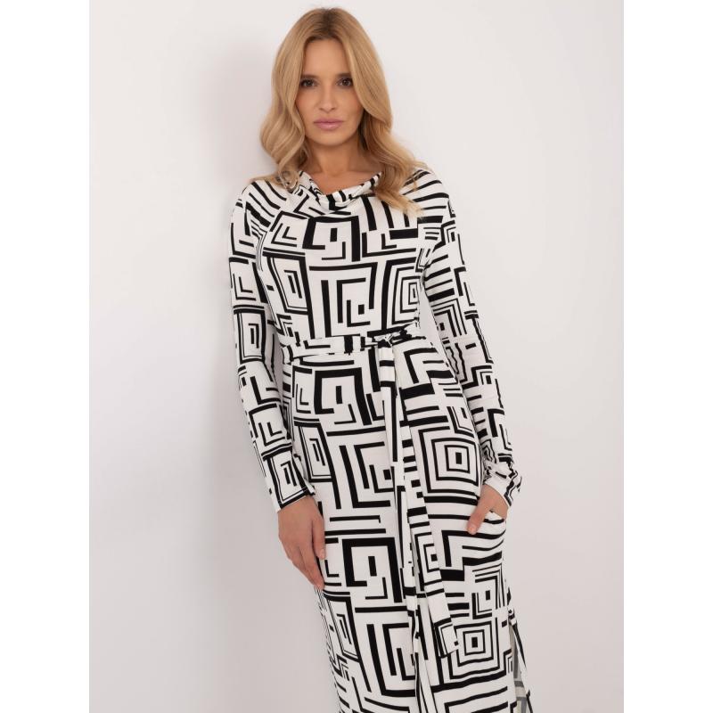 Černobílé midi šaty s potiskem a páskem
