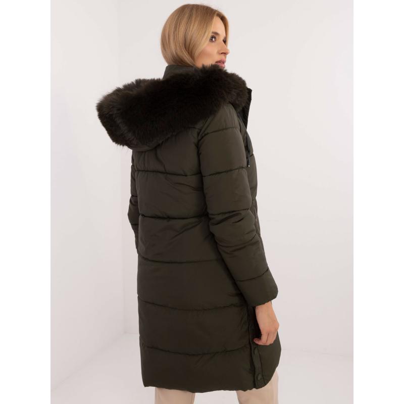 Khaki téli kabát levehető kapucnival