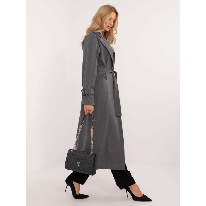 Tmavě šedý dlouhý kabát s kapsami