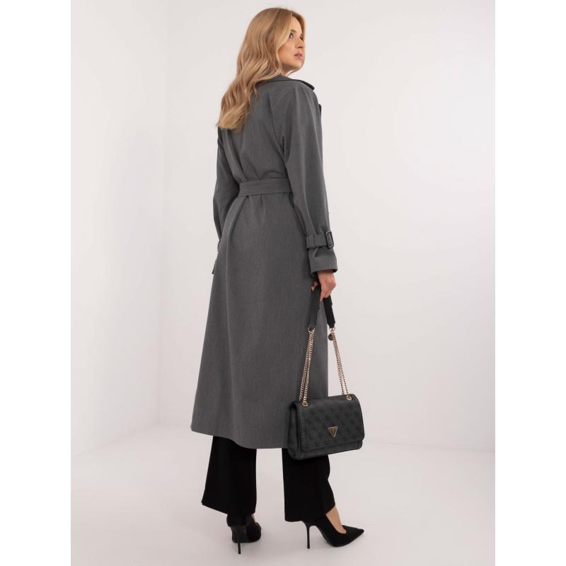 Tmavě šedý dlouhý kabát s kapsami