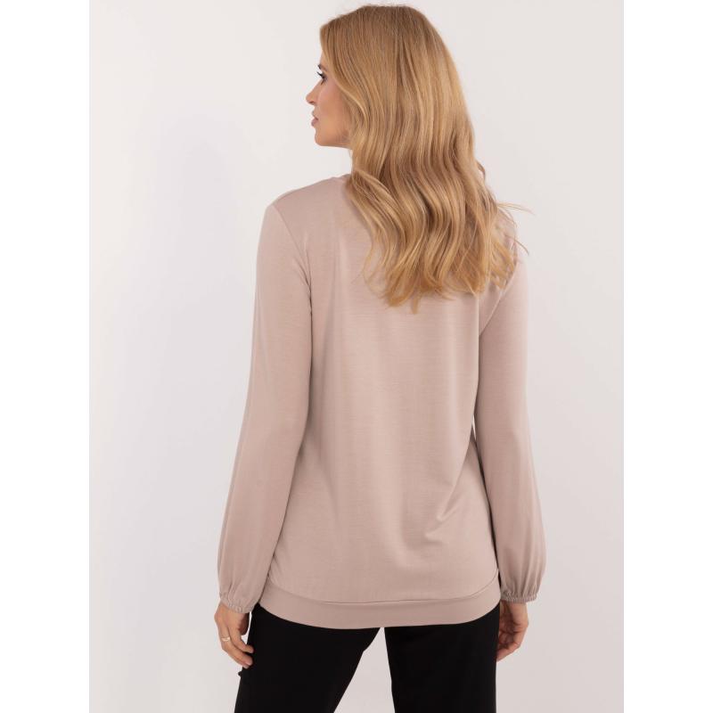 Béžová volná halenka s dlouhým rukávem a nápisem