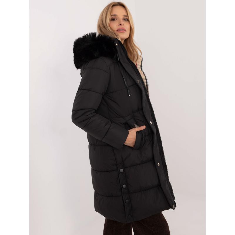 Fekete hosszú téli dzseki steppeléssel