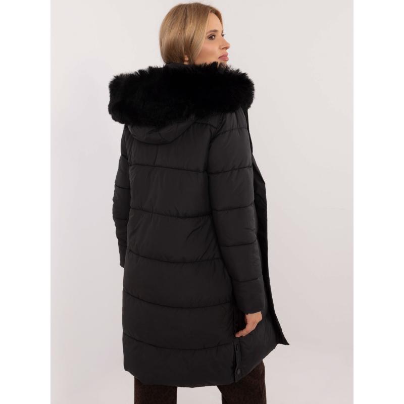 Fekete hosszú téli dzseki steppeléssel