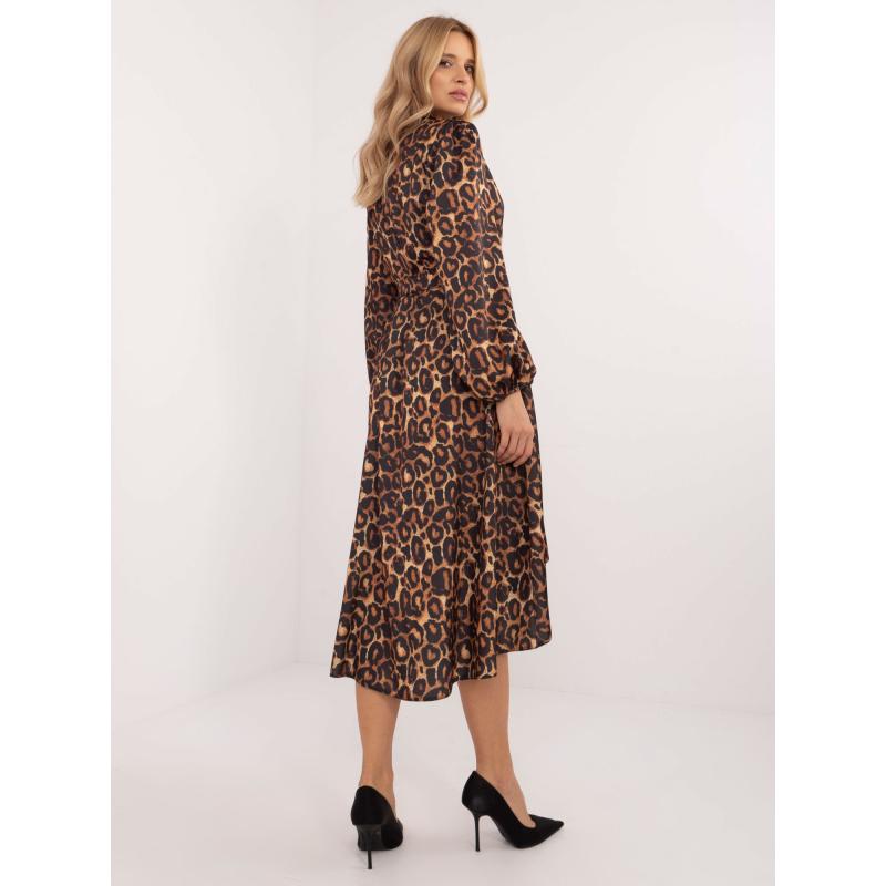 Velbloudí černé midi šaty s leopardím vzorem