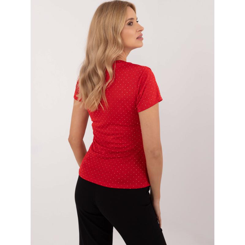 Červená dámská společenská halenka s kamínky