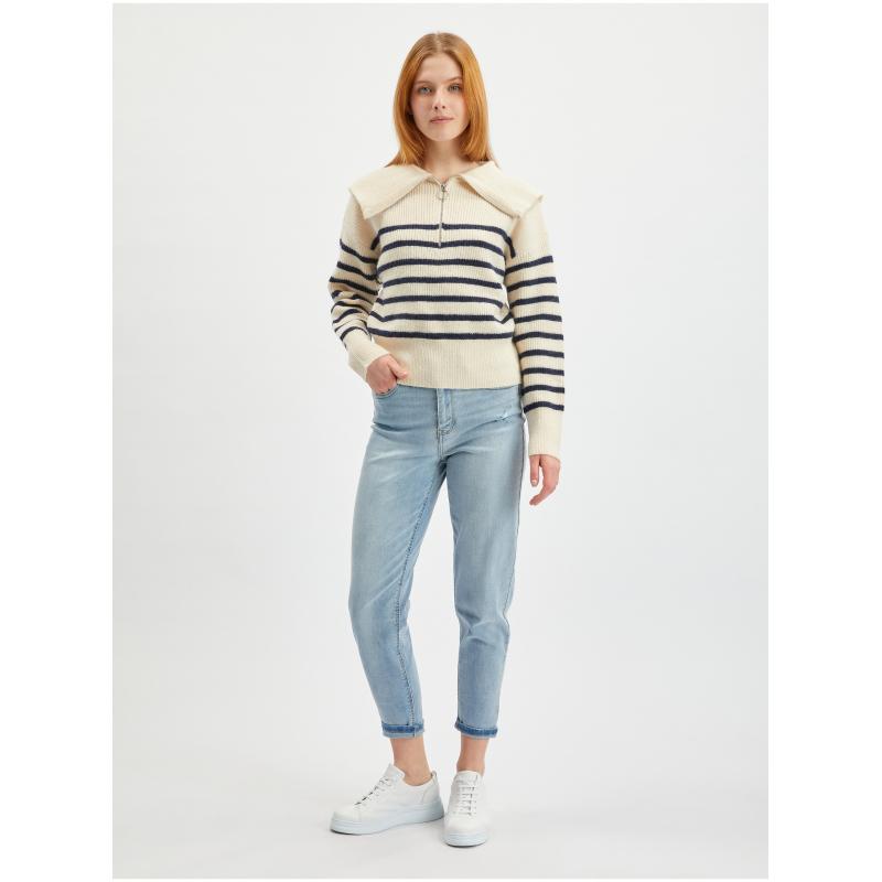 Krémový dámský pruhovaný svetr