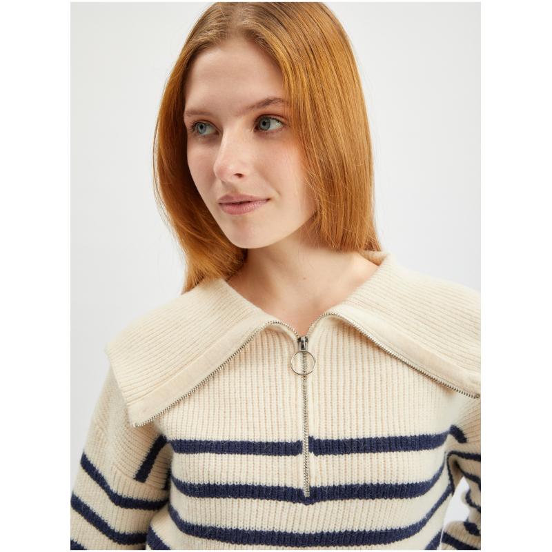 Krémový dámský pruhovaný svetr
