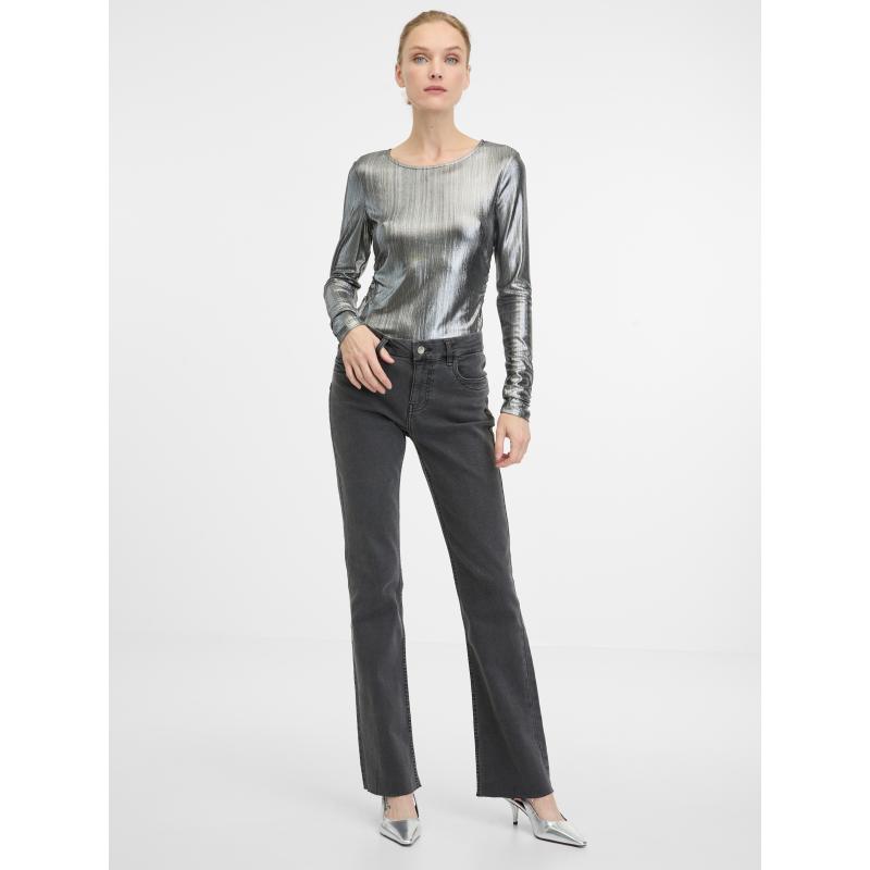 Stříbrné dámské tričko s dlouhým rukávem