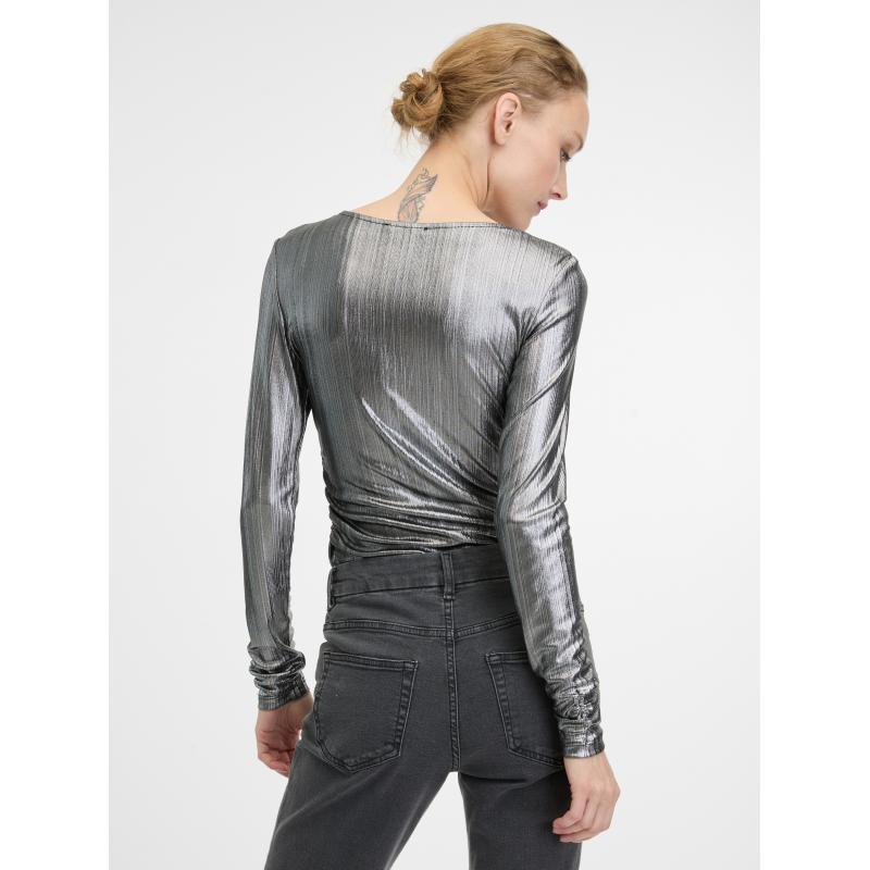 Stříbrné dámské tričko s dlouhým rukávem
