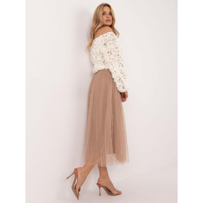 Tüllszoknya tüllszegéllyel, camel színű midi szoknya